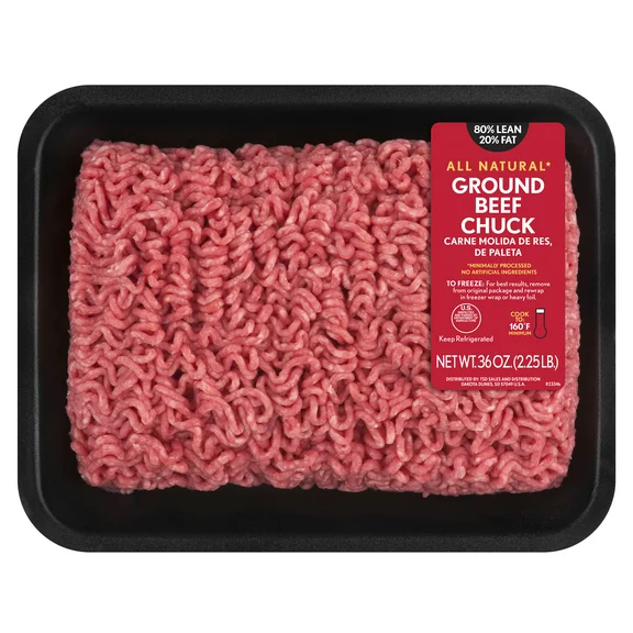 All Natural* 80% Lean/20% Fat Ground Beef Chuck Tray, 2.25 lb