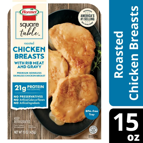 Hormel Square Table Roasted Chicken Breasts with Rib Meat & Gravy Refrigerated Entrée, 15 oz Tray