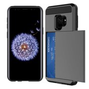 Galaxy S9 Case, Mignova S9 Wallet Card Holder Defender Bumper Soft Rubber Hard PC Back Hybrid [Dual Layer] Shockproof Slide Cover Flexible Protective with Card Slots for Samsung S9(Black)