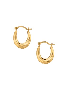 10k Yellow Gold Shiny Oval Shape Small Hoop Earrings
