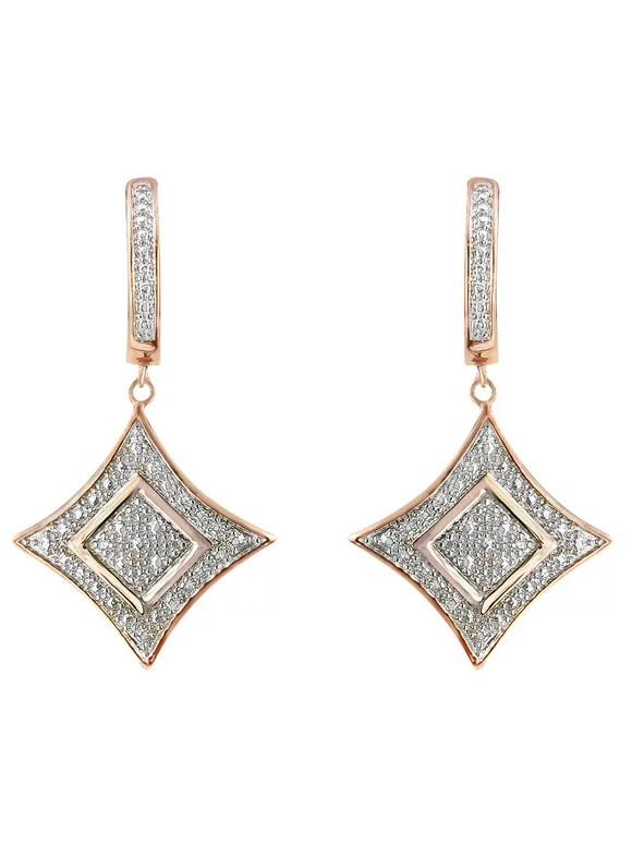 14K Rose Gold .925 Sterling Silver Diamond Accent Dangle Rhombus Earrings (H-I Color, I2-I3 Clarity)