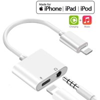Lightning to 3.5 mm Headphone Adapter Dual Ports Dongle Charger Jack&AUX Audio 3.5 mm Earphone Accessory,for iPhone 11/11 Pro/X/8,7 Plus/8 Plug and Play Support All iOS System - White