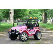 First Drive Jeep Wrangler Kids Electric Ride On Car w/ Remote Control, Pink