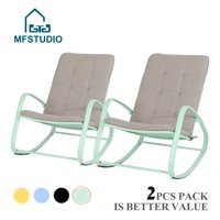 MF Studio Outdoor Indoor 2pcs Spring Rocking Chairs with Cushion for Patio, Garden, Living Room