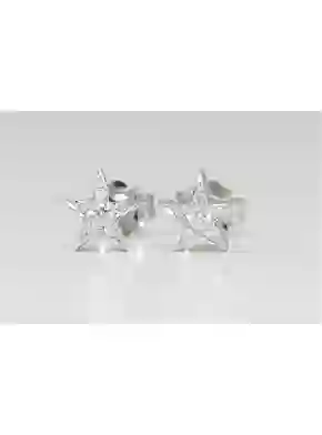 14k White Gold Round Diamond Multi-Stone Prong Set Pentagram Star Stud Earrings (0.08 Ct F Color SI1 Clarity)