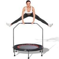 40" Folding Mini Trampoline for Kids Adults, Small Exercise Fitness Trampoline with Adjustable Foam Handle, Little Rebounder Trampoline Indoor, Max Load 330 lbs