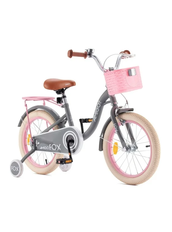 RoyalBaby Amigo Fox Kids Lightweight Bike with Training Wheels, Gray