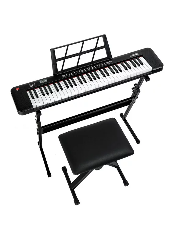 Glarry Beginner 61 Keys Keyboard Piano with Stand, Bench, Headphones, Microphone