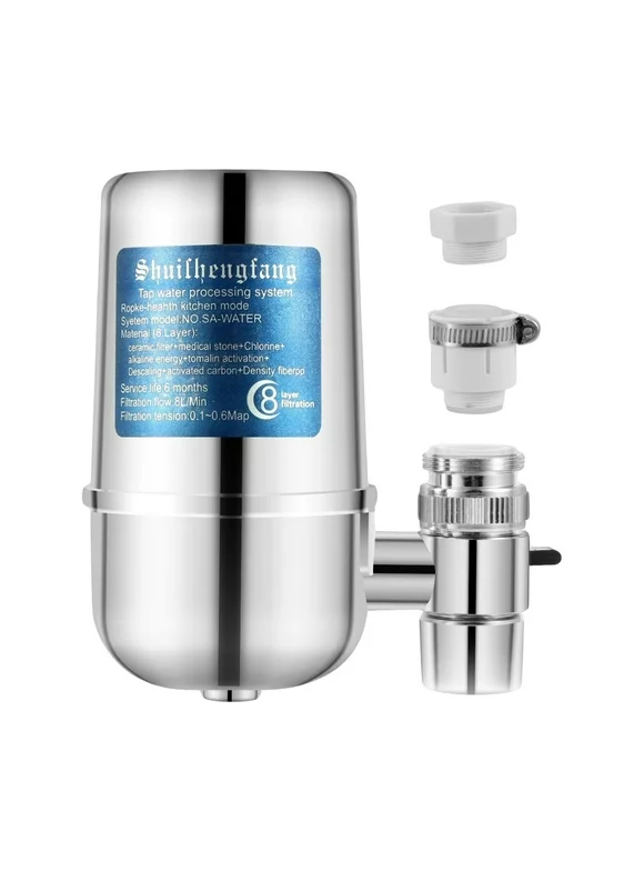 Water Filter with 8-layer Cartridge Tap Water Purifier Filtration System Dual Output Water Purifier for Hard Water Reduces Fluoride Chlorine for Home Kitchen Bathroom
