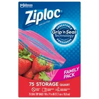 Ziploc Brand Storage Quart Bags with Grip 'n Seal Technology, 75 Count