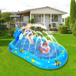 Dolphin Inflatable Sprinkler Pool for Kids 67 * 40in Large Splash Water Playing Pad Swimming Pool Summer Water Toys Kiddie Pool