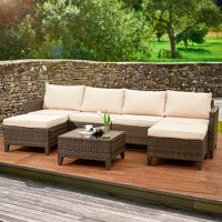 Yoleny 7 Pieces Outdoor Patio Sofa Set PE Rattan Wicker Sectional Furniture Outside Couch, Cushions and Pillows, Patio Sofa for Garden, Lawn, Balcony