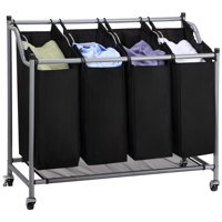 Mllieroo Heavy-Duty 4-Bag Rolling Laundry Sorter Storage Cart with Wheels chromed Black