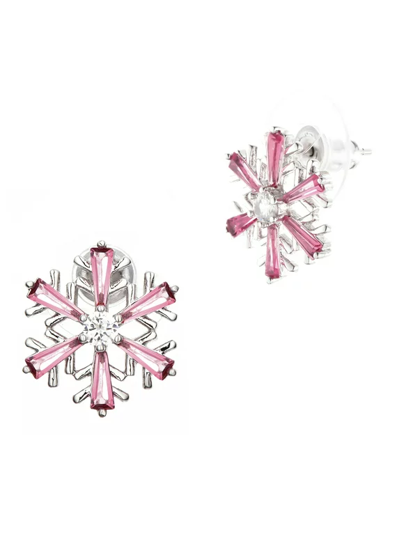 Buyless Fashion Girls Christmas Snowflake Stud Earrings Hypoallergenic Steel