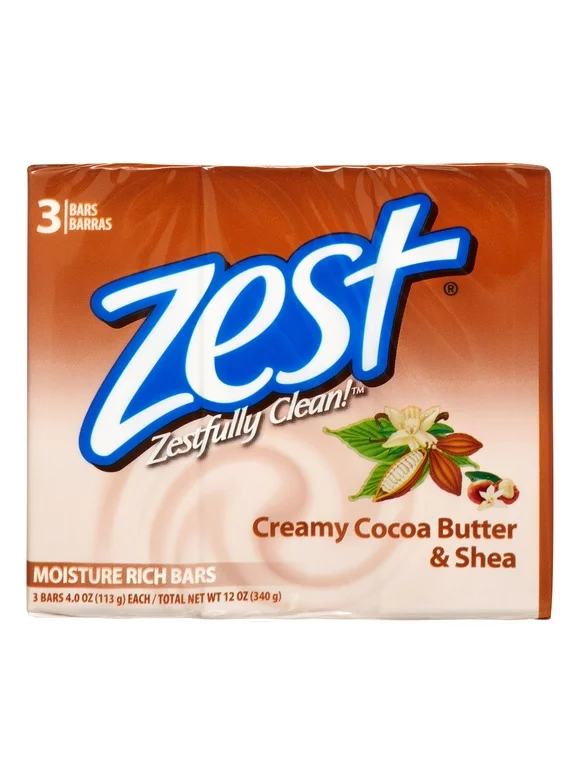 Zest Bath Bar, Creamy Cocoa Butter & Shea, 4 oz, 3 Count