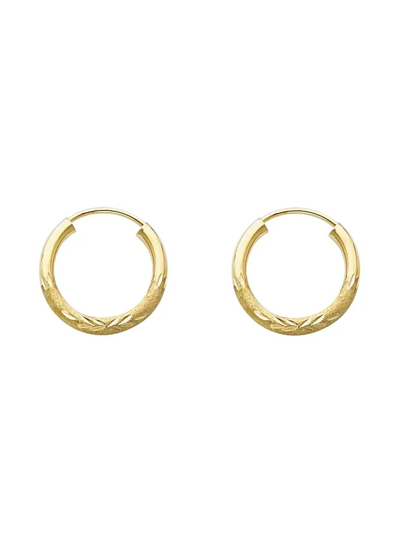 14k Yellow Gold 2mm Bud Diamond-Cut Endless Hoop Womens Earrings 15MM X 15MM