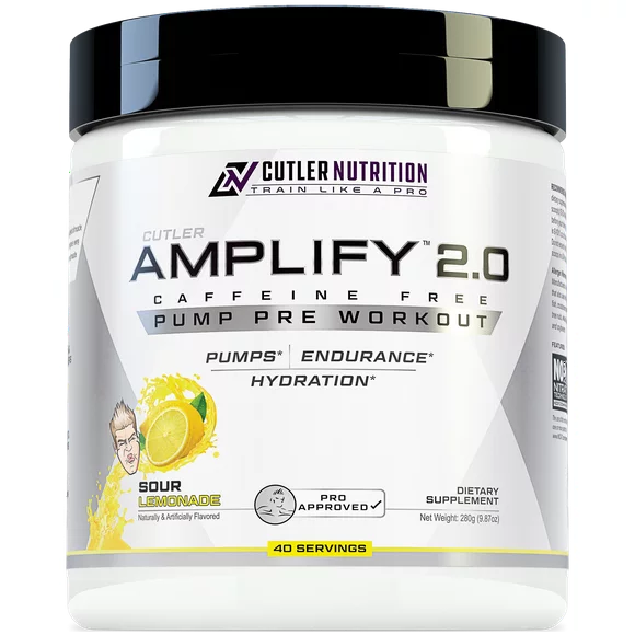 Amplify Pre Workout Powder 40 Servings, Sour Lemonade - Best Tasting Nootropic Energy & Focus Supplement - Extra Strength Nitric Oxide Booster Pre Workout (No Caffeine)