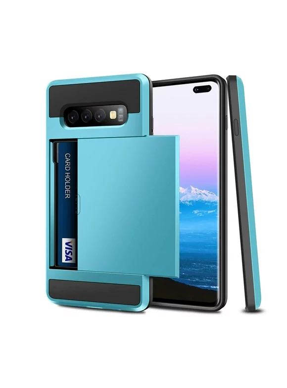 Goldcherry for Samsung S10 Plus Case Wallet Card Holder Sliding Cover Credit Card Slot ID Pocket Dual Layer Hybrid Protective for Samsung Galaxy S10 Plus 6.4"(Blue)