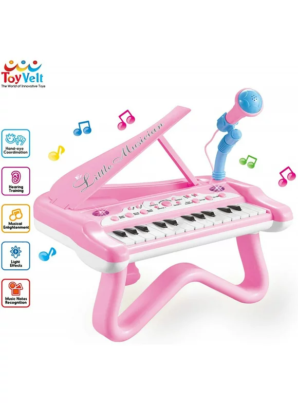 ToyVelt Toy Piano for Toddler Girls  Cute Piano for Kids with Built-in Microphone & Music Modes - Best Birthday Gifts for 3 4 5 Year Old Girls  Educational Keyboard Musical Instrument Toys