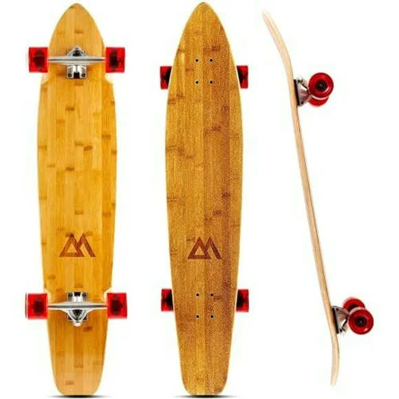 Magneto 44 inch Kicktail Cruiser Longboard Skateboard | Bamboo and Hard Maple Deck | Made for Adults, Teens, and Kids (Red)