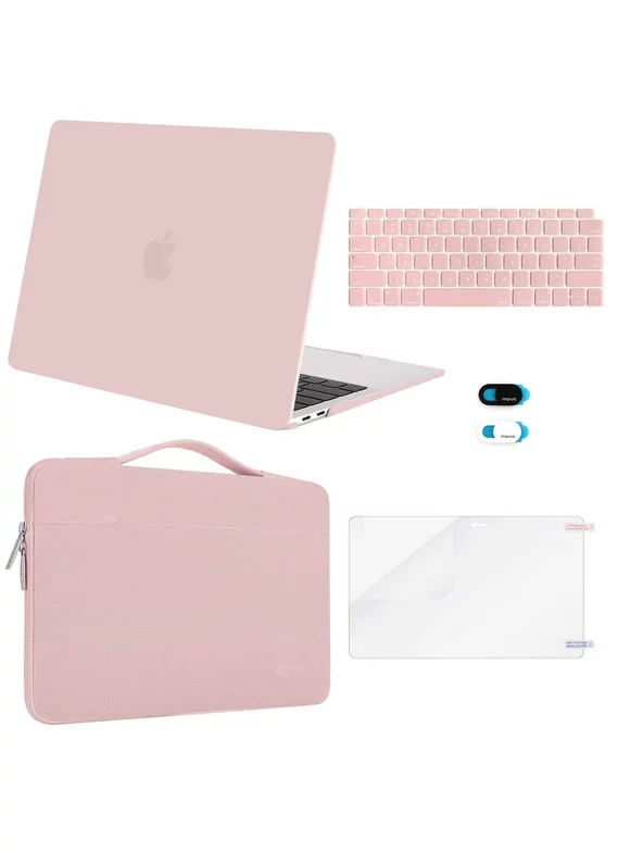 Mosiso 5 in 1 New Macbook Air 13 Inch Case A1932 2019 2018 Release, Hard Case Shell Cover&Sleeve Bag for Apple MacBook Air 13'' with Retina Display andTouch ID, Rose Quartz