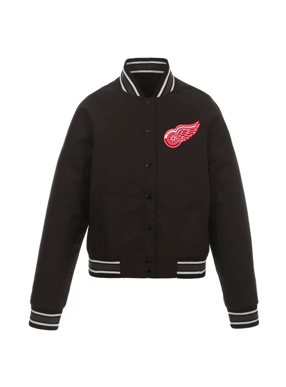 Women's JH Design Black Detroit Red Wings Poly-Twill Front-Hit Full-Snap Jacket