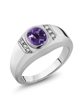 Gem Stone King 925 Sterling Silver Purple Amethyst and White Created Sapphire Men's Ring (1.06 Ct Oval, Available in Size 7, 8, 9, 10, 11, 12, 13)