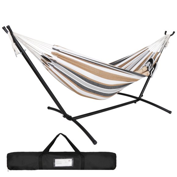 ZENSTYLE Portable Double Hammock with Stand Outdoor Patio 2 Person with Carrying Case, Brown, 112 in x 42 in