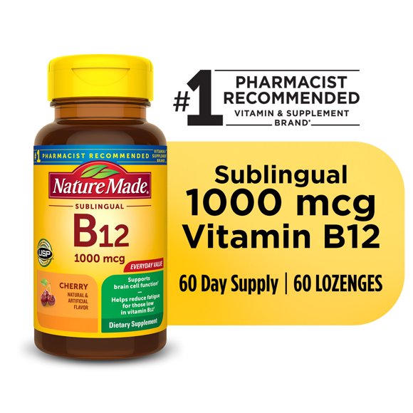 Nature Made Vitamin B12 Sublingual 1000 mcg Sugar Free Micro-Lozenges, 60 Count