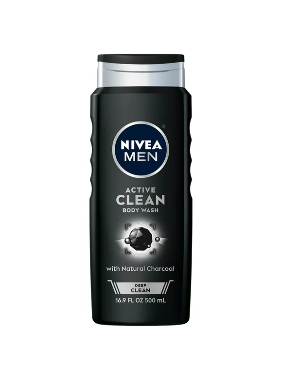 NIVEA MEN DEEP Active Clean Charcoal Body Wash, 16.9 Fl Oz Bottle