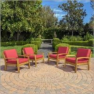 Wilcox Outdoor Acacia Wood Club Chairs with Cushions (Set of 4), Teak and Red