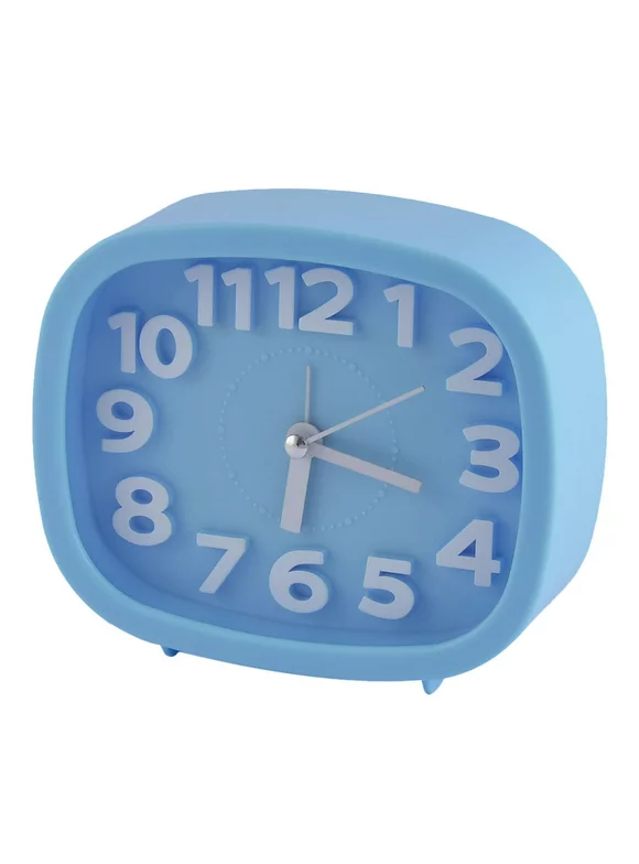 Plastic Oval Silent Battery Powered Arabic Number Alarm Clock Blue
