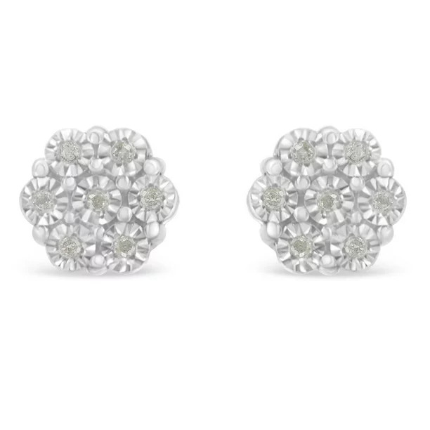 Sterling Silver 0.1ct TDW Rose-Cut Diamond Floral Cluster Stud Earring (I-J, I3-Promo)