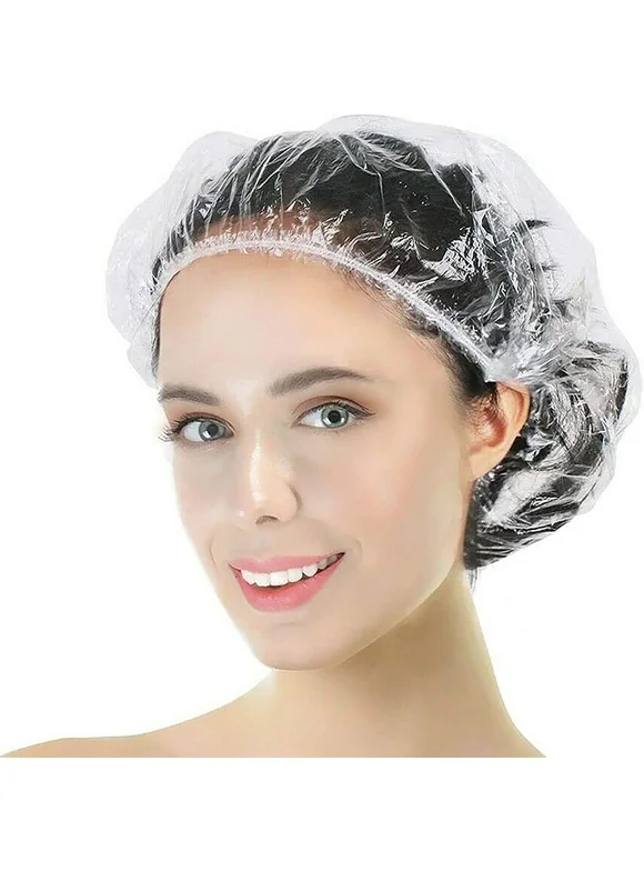 100Pcs Disposable Shower Caps,Large&Thick Waterproof Shower Cap,Transparent Plastic Hair Processing Cap, Used in Home, Beauty Salon, Hotel,Food Service