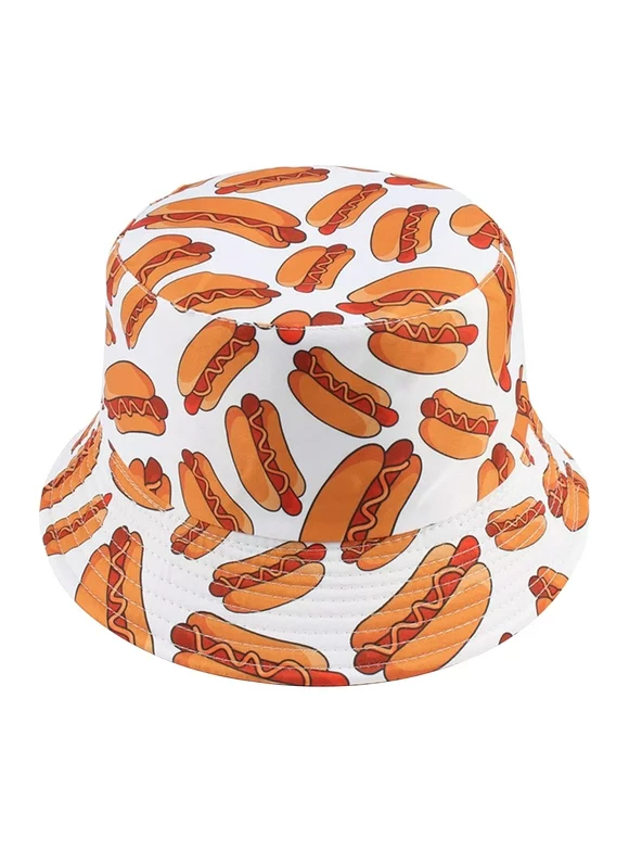 KABOER American hot dog pattern fisherman hat large head circumference double-sided pot hat sunscreen sun hat