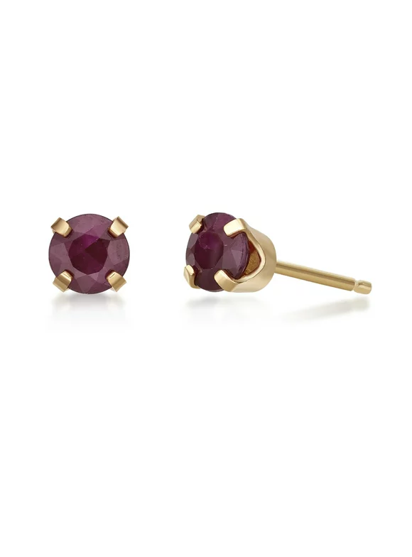 14K Yellow Gold Round Ruby Stud Earrings - 4mm