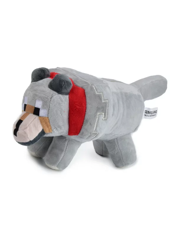 Minecraft Wolf Plush Stuffed Toy, Gray, 13.7"Long, Collectible Gift for Fans Age 3 Years and Older