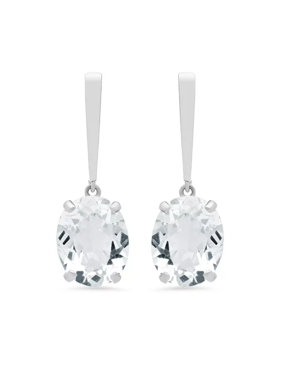 14k White Gold Solitaire Oval-Cut White Topaz Drop Earrings (10x8mm)