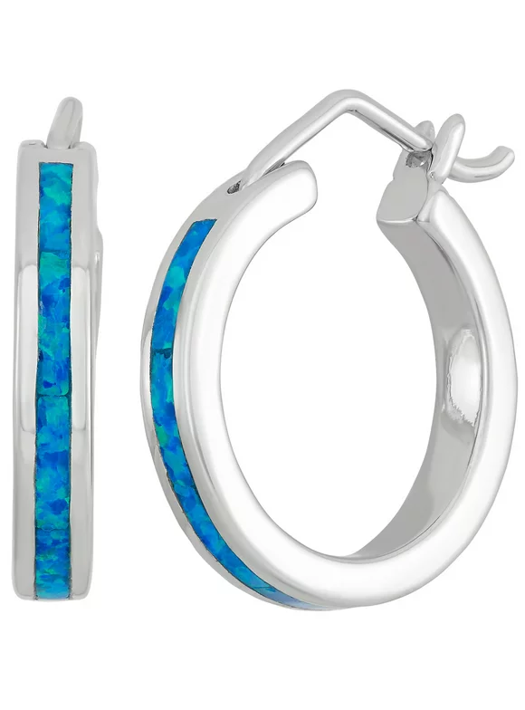 Sterling Silver Blue Opal 20mm Hoop Earrings (Multiple colors available)