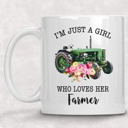 Im Just a Girl who Loves her Farmer Mug Tractor Coffee Cup Gift for Her
