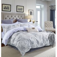 Swanson Beddings Gray Paisley Floral Print 3-Piece 100% Cotton Duvet Cover Set: Duvet Cover and Two Pillow Shams (King)