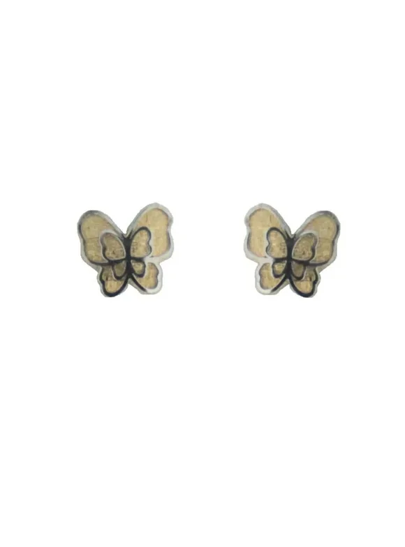 18K Solid Gold Butterfly Satin Finish Covered Screwback Earrings