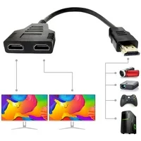 HDMI Splitter Adapter, HDMI Male to 2 HDMI Female Splitter Cable for HDTV, LCD Monitor and Projectors, 1080P Dual HDMI Adapter 1 to 2 Way ( Black)