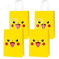 16 PCS Video Game Theme Birthday Party Paper Gift Bags for Pokemon Party Supplies Birthday Party Decorations - Party Favor Goody Treat Candy Bags for Game Kids Adults Birthday Party Decor- YELLOW