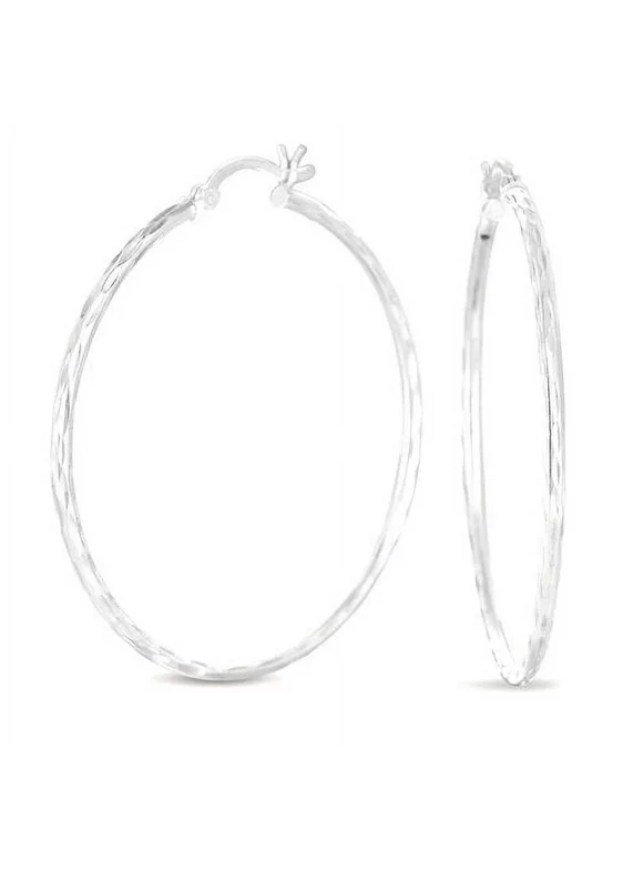 Double-Diamond-Cut Sterling Silver Hoop Earrings