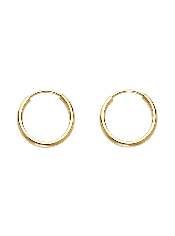 14k Yellow Gold 1.2mm Round Tube Endless Hoop Earrings, High Polished, (12mm)