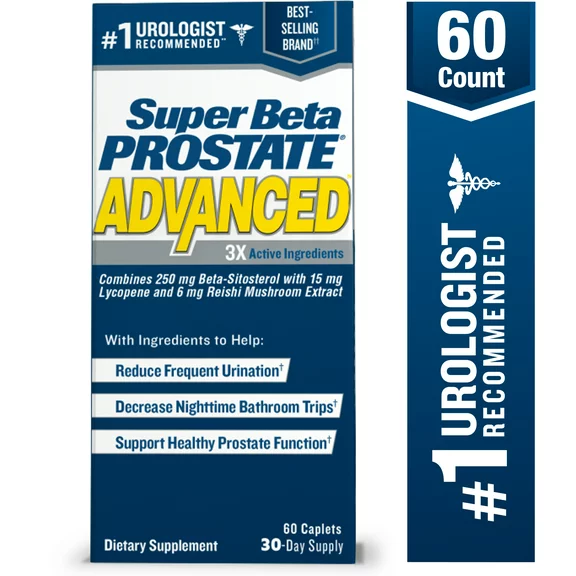 Super Beta Prostate Advanced Prostate Supplement for Men – Reduce Bathroom Trips, Promote Sleep, Support Urinary Health & Bladder Emptying. Beta Sitosterol not Saw Palmetto. (60 Caplets, 1-Bottl)