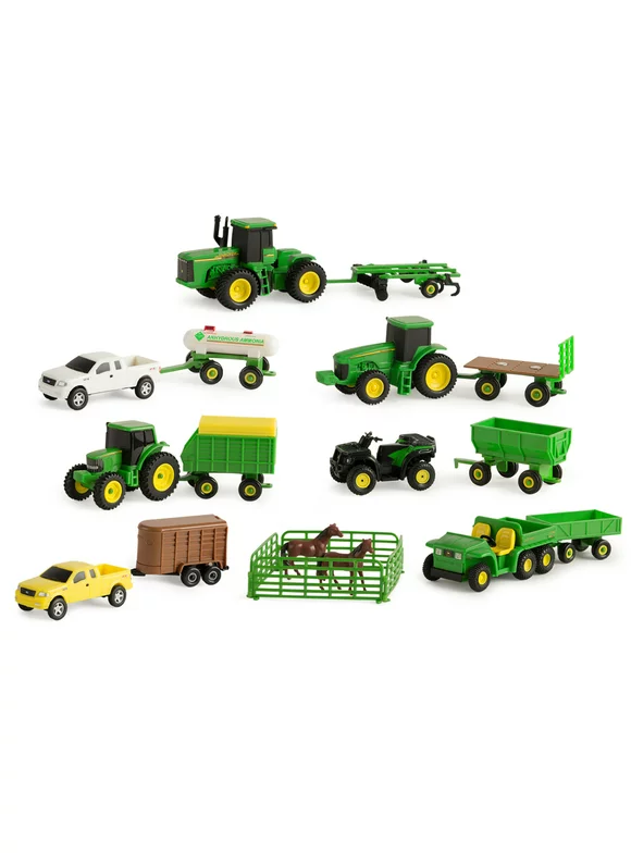 John Deere Toy Tractor Value Set, Tractor And Farm Animal Toys, 1:64 Scale