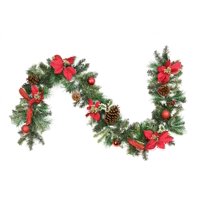 6' Pre-Decorated Red Poinsettia Pine Cone and Ball Artificial Christmas Garland - Unlit