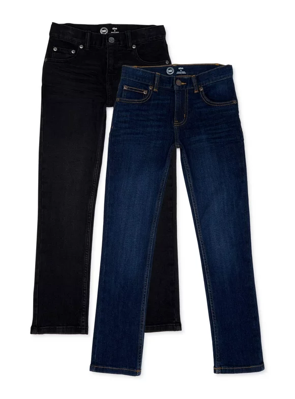 Wonder Nation Boys Slim Knit Denim Jeans, 2-Pack, Sizes 4-18 & Husky